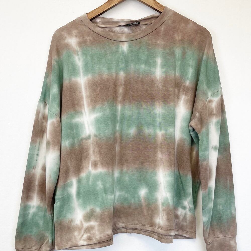 Lulus Womens M Iconic Moves Tie Dye Sweatshirt Brown Green Slouchy Hippie‎ USA